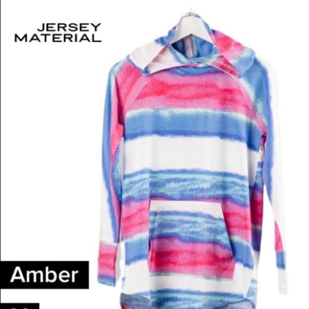 Lularoe Amber Hoodie Wavy Watercolor Stripes